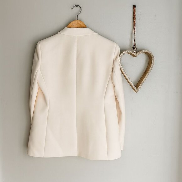 Anne Klein Womens One Button Blazer Embellished Notched Collar Sz 4 Off White - Picture 2 of 13